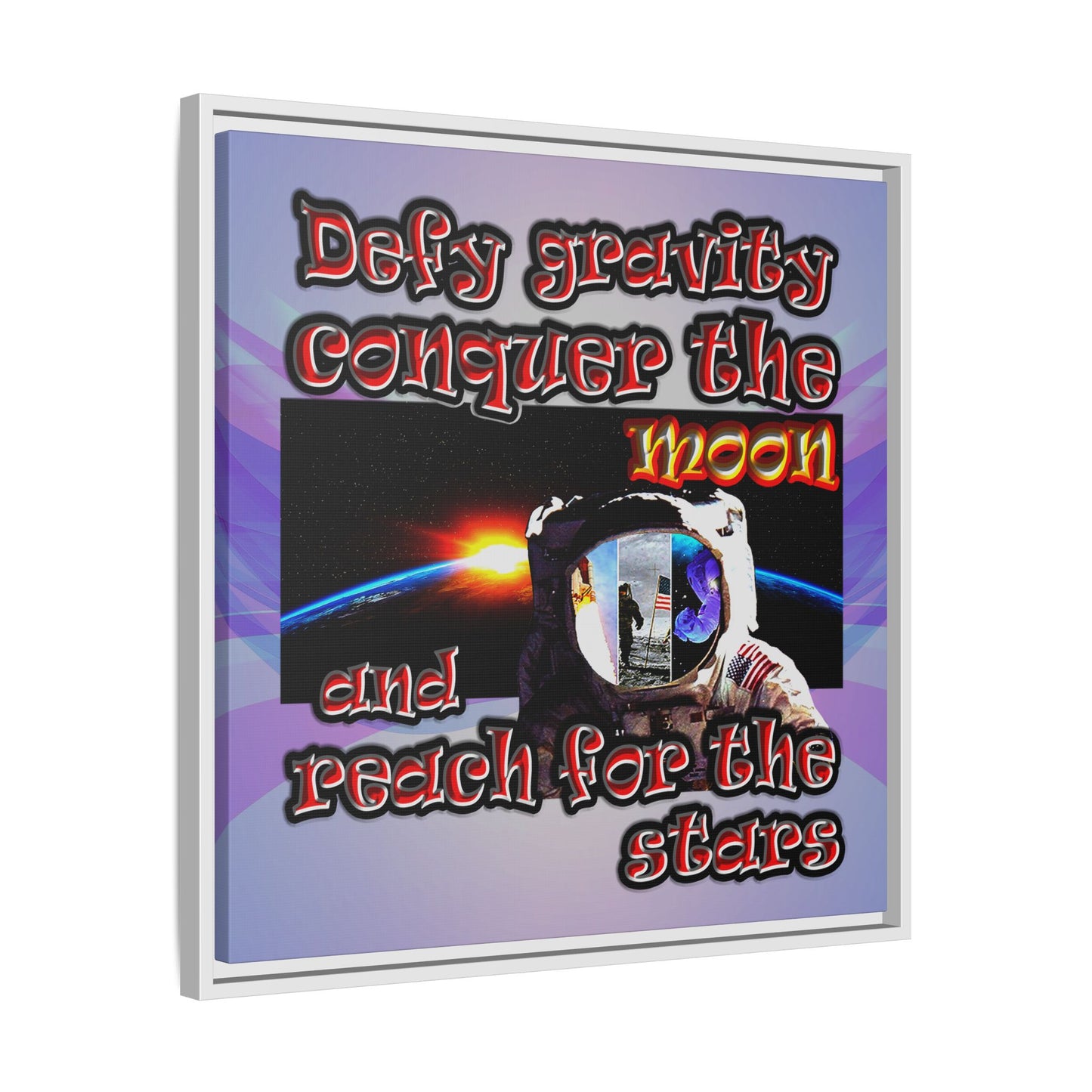 defy conquer reach - framed canvas art (light blue-pink wave)