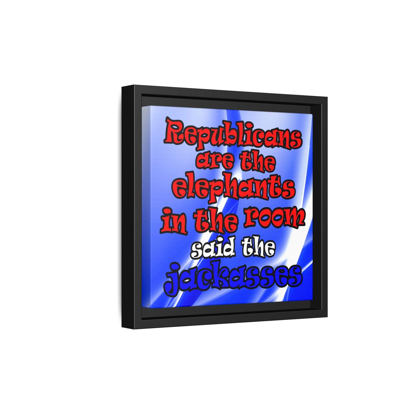 donkeys and elephants - framed canvas art (blue-white wave)