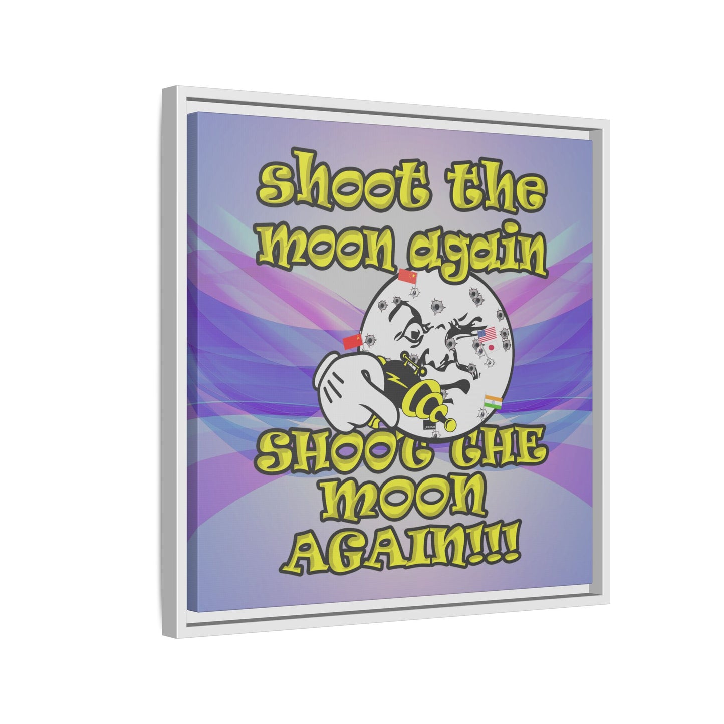 shoot the moon again - framed canvas art (light blue-pink wave)