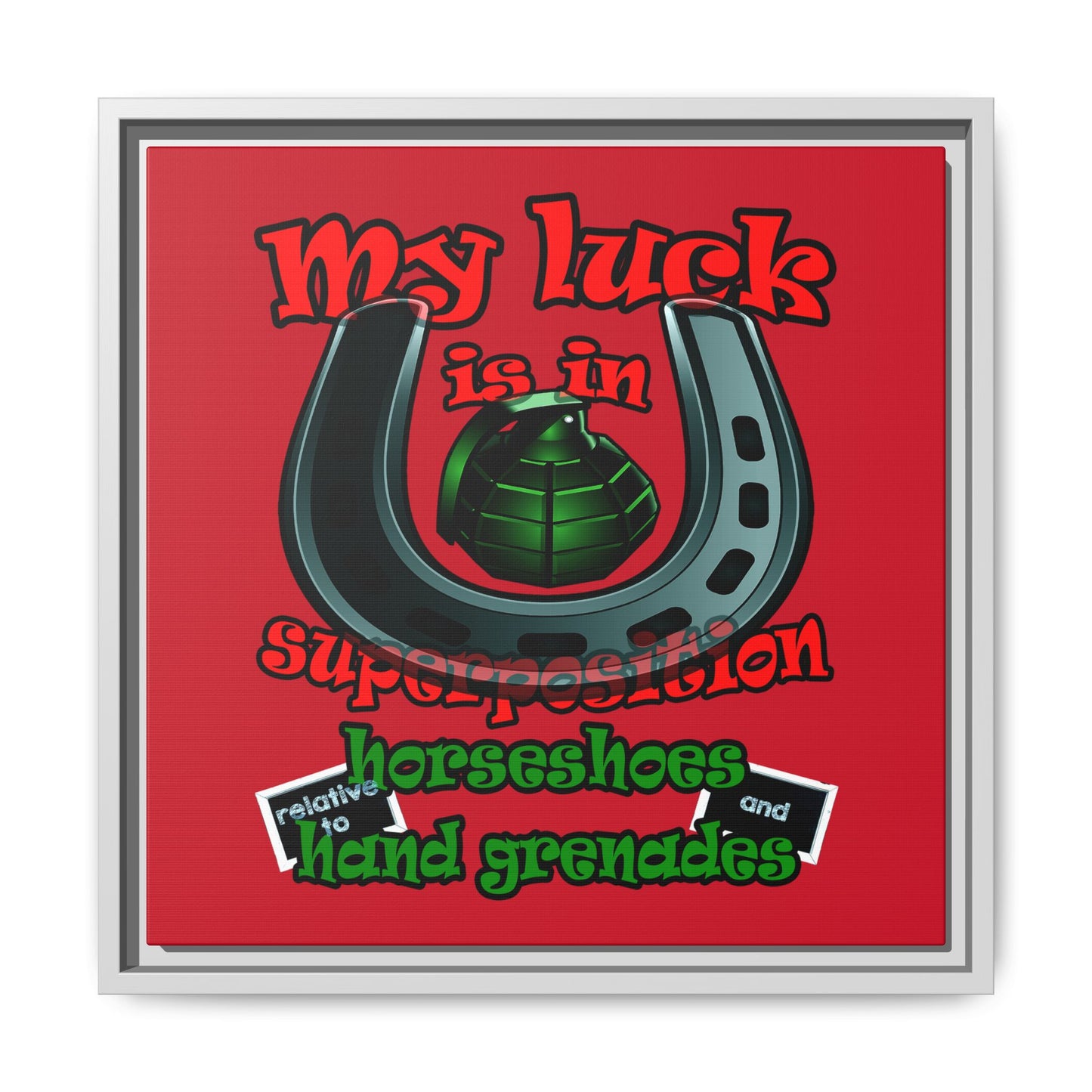 my luck - framed canvas art (dark red)