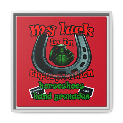 my luck - framed canvas art (dark red)