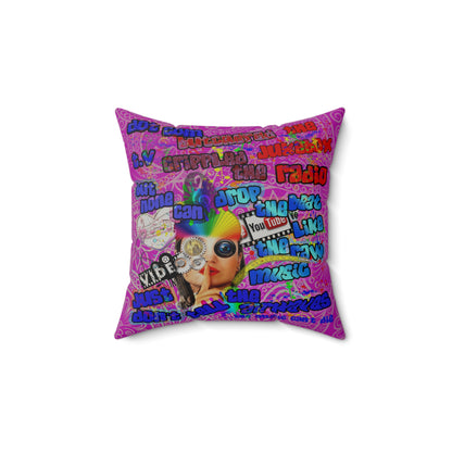 drop the beat - Faux Suede Square Pillow - (pink swirl)