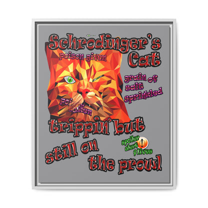 schrodinger's cat - framed canvas art (grey)