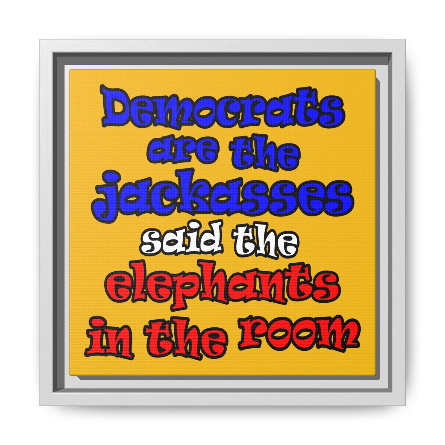 donkeys and elephants - framed canvas art (yellow)