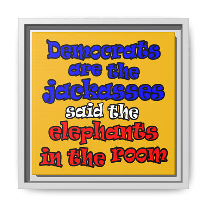 donkeys and elephants - framed canvas art (yellow)