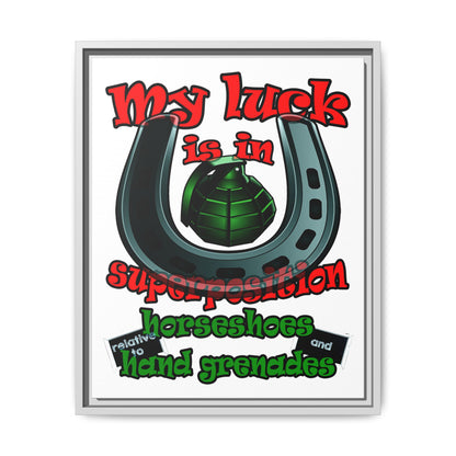 my luck - framed canvas art (white)