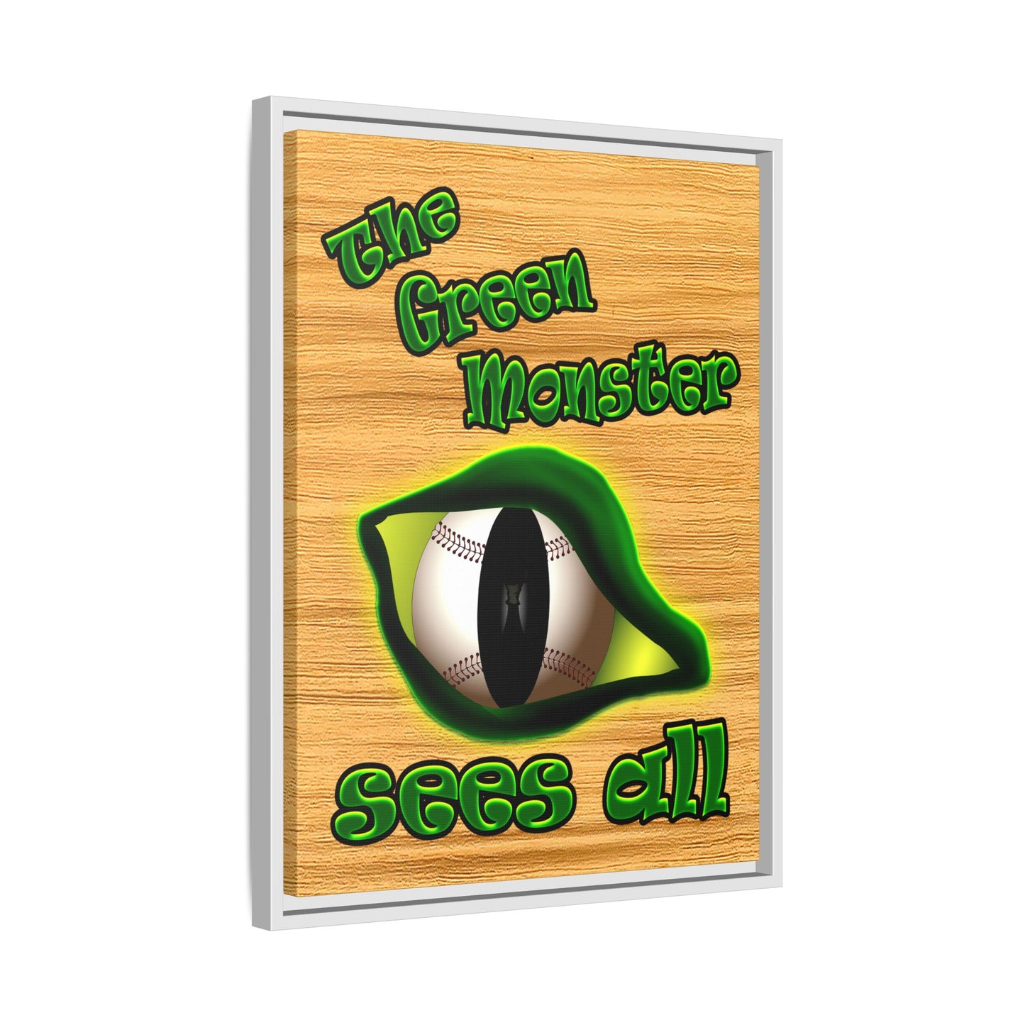 green monster - framed canvas art (butterscotch wood finish)