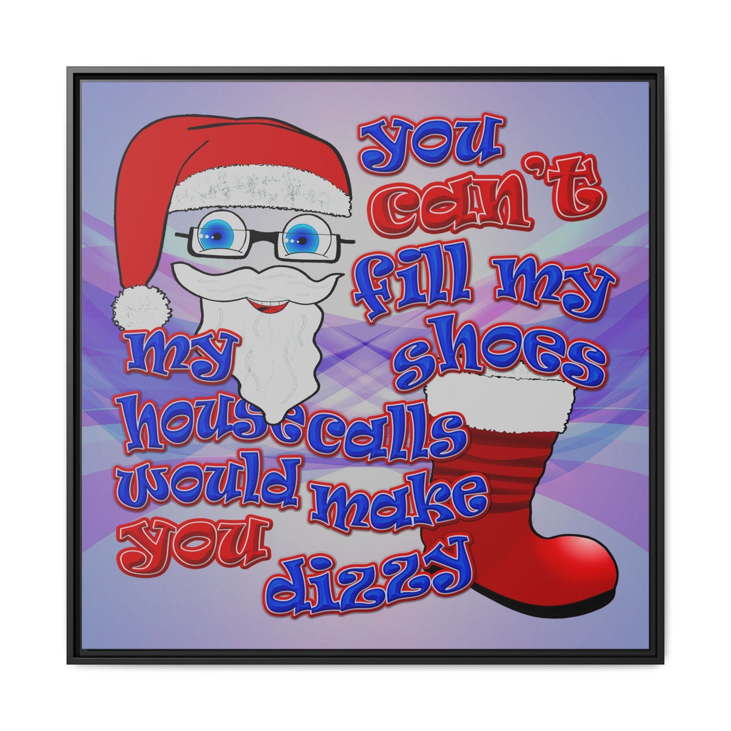 santa's shoes - framed canvas art (light blue-pink wave)