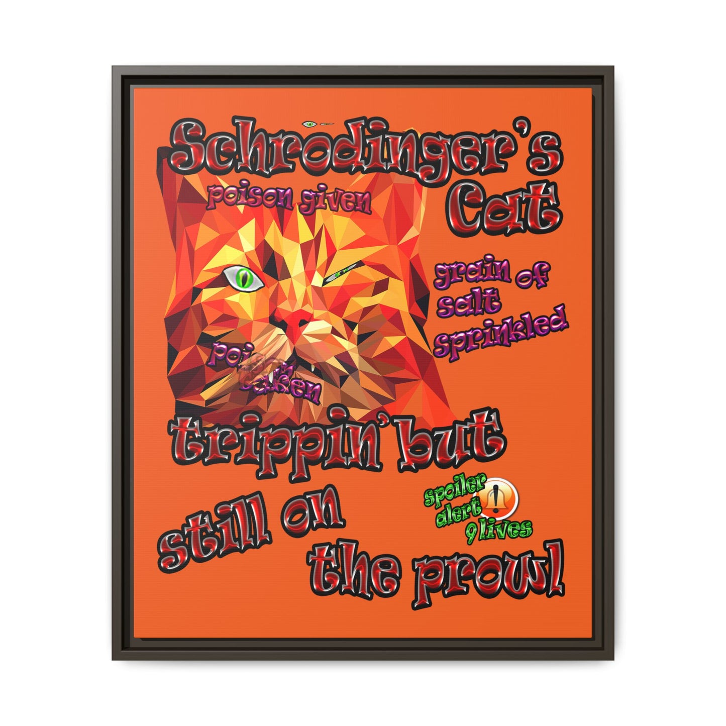 schrodinger's cat - framed canvas art (orange)