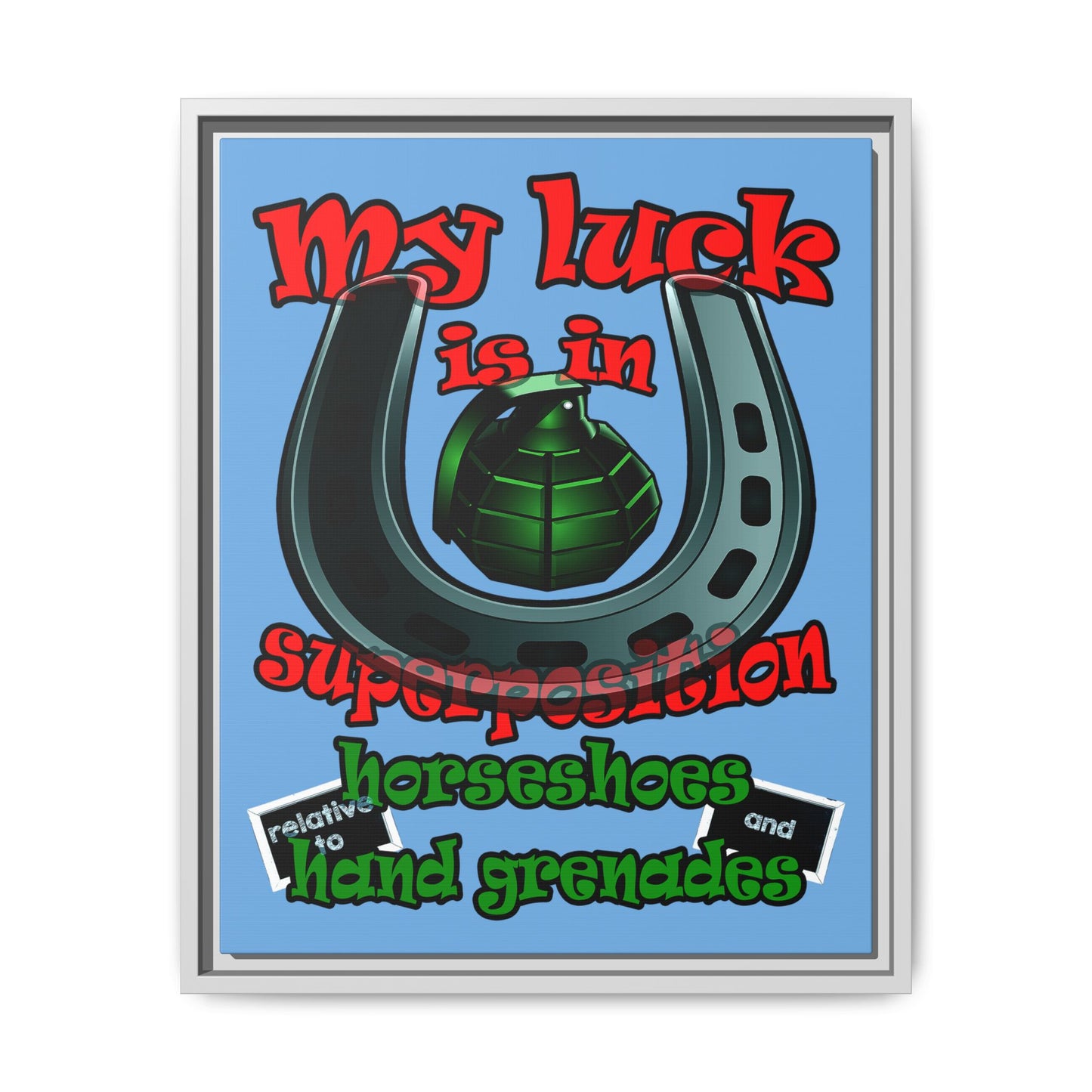 my luck - framed canvas art (light blue)