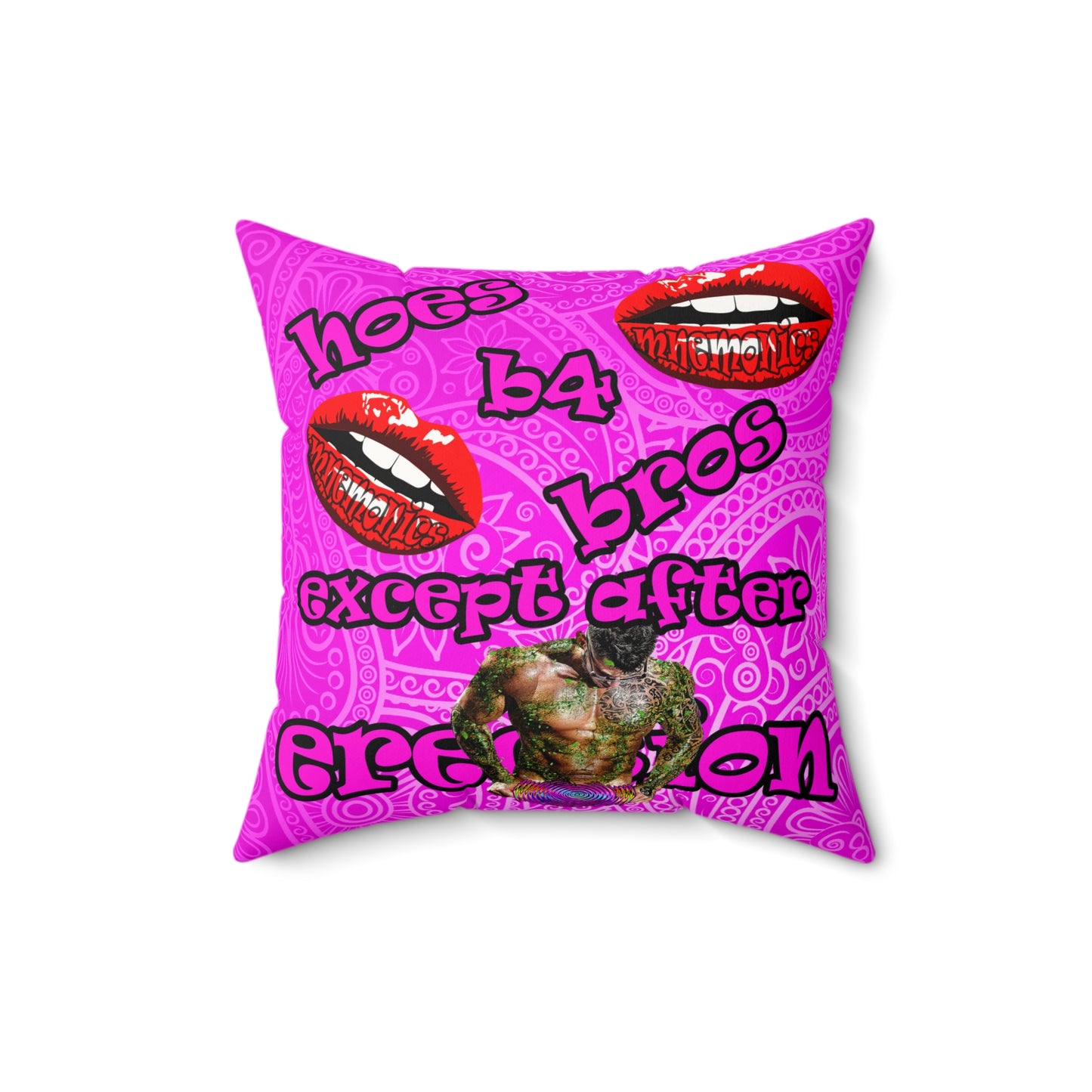 hoes b4 bros - Faux Suede Square Pillow - (pink swirl)