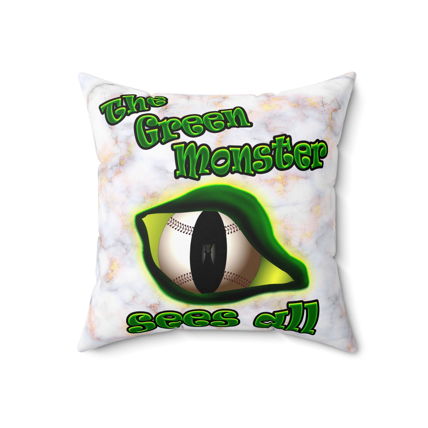 green monster - Spun Polyester Square Pillow - (white marble)