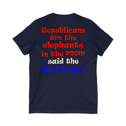 donkeys and elephants - Unisex Jersey Short Sleeve V-Neck Tee