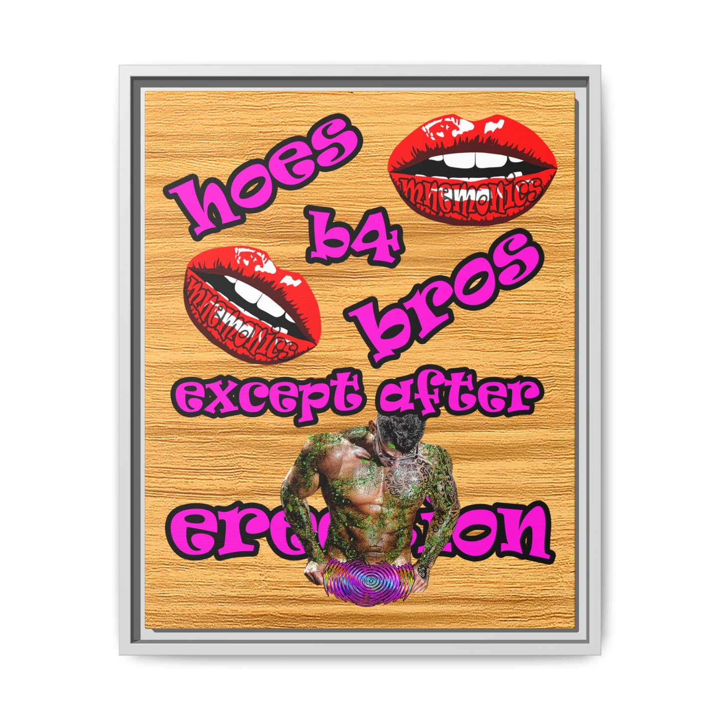 hoes b4 bros - framed canvas art (butterscotch wood finish)