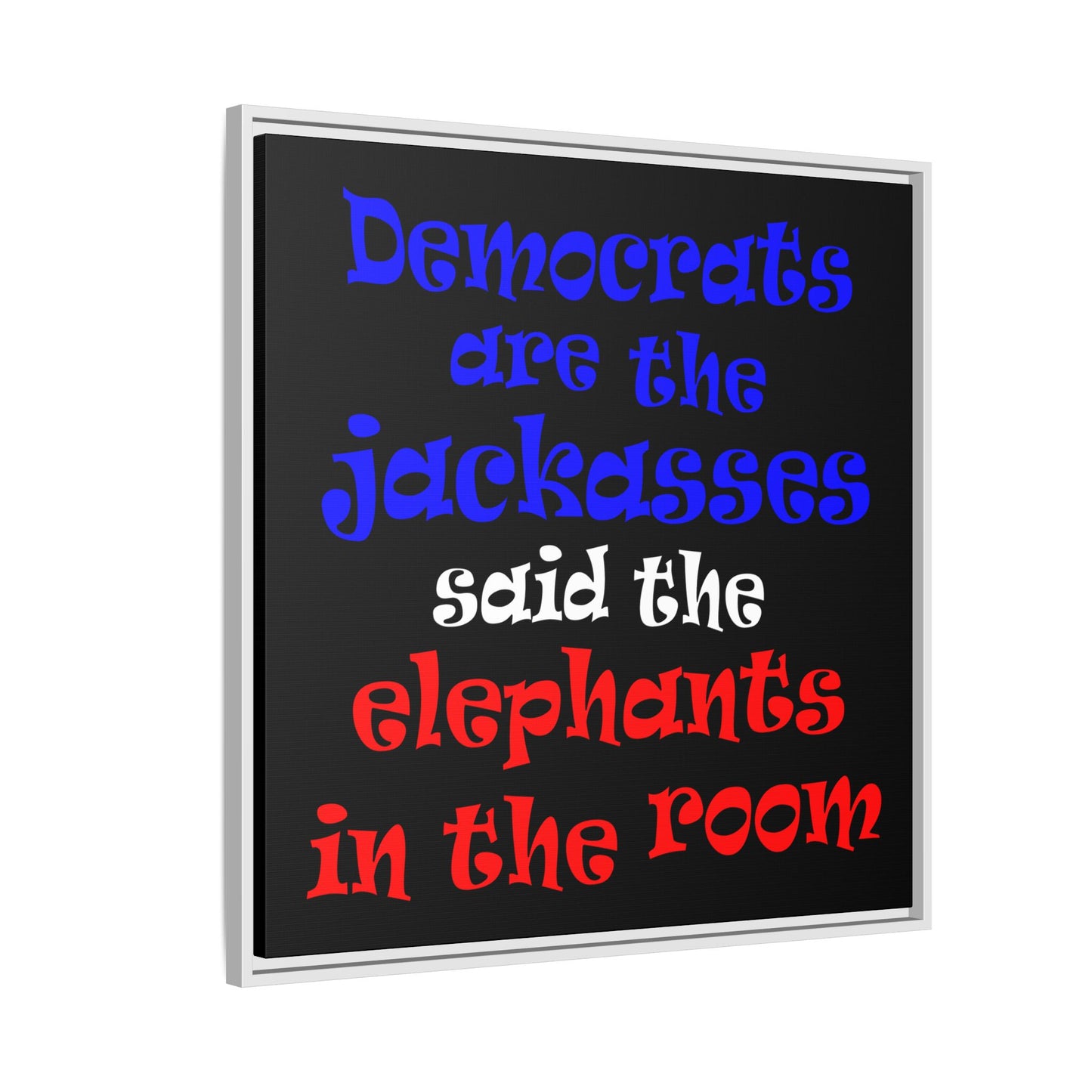 donkeys and elephants - framed canvas art (black)