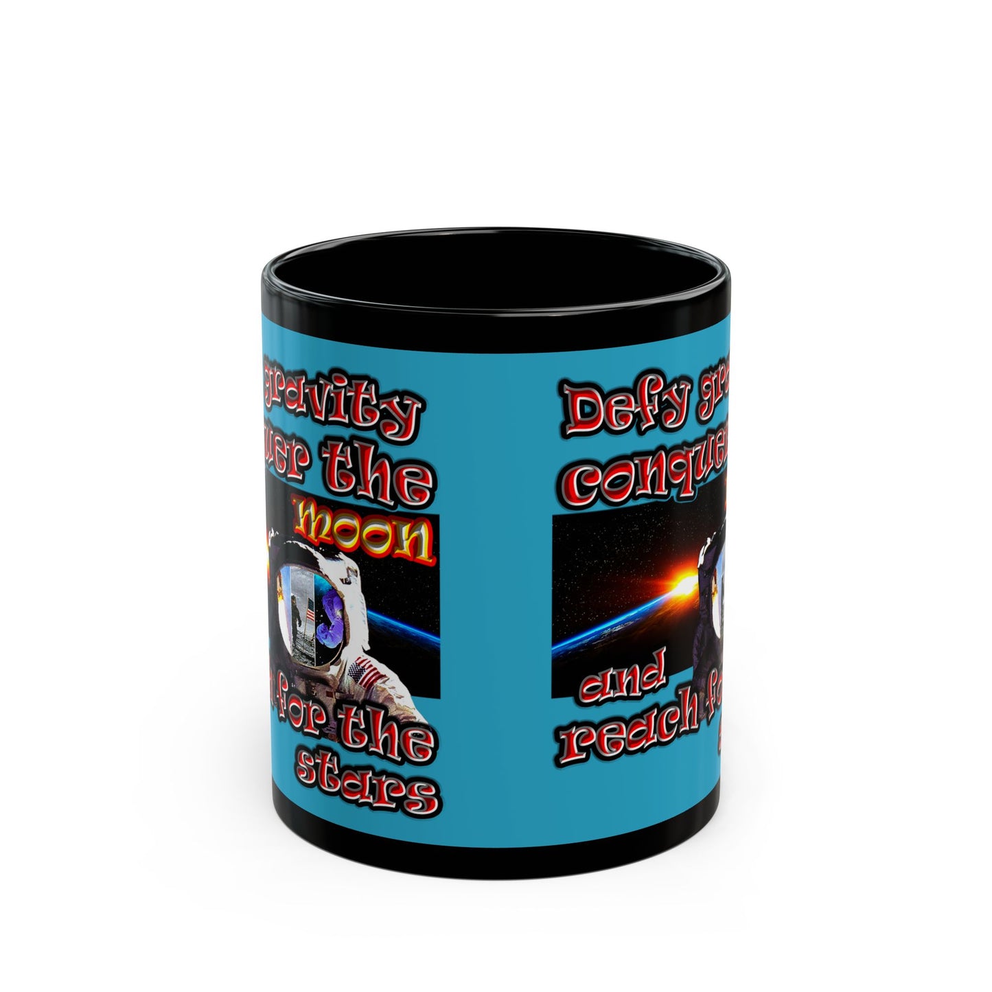 defy conquer reach - Black Mug (turquoise)