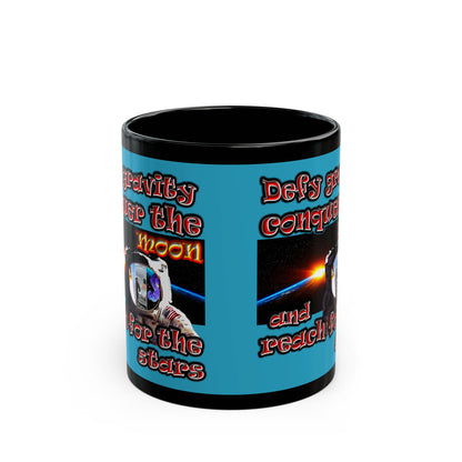 defy conquer reach - Black Mug (turquoise)