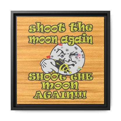 shoot the moon again - framed canvas art (butterscotch wood finish)