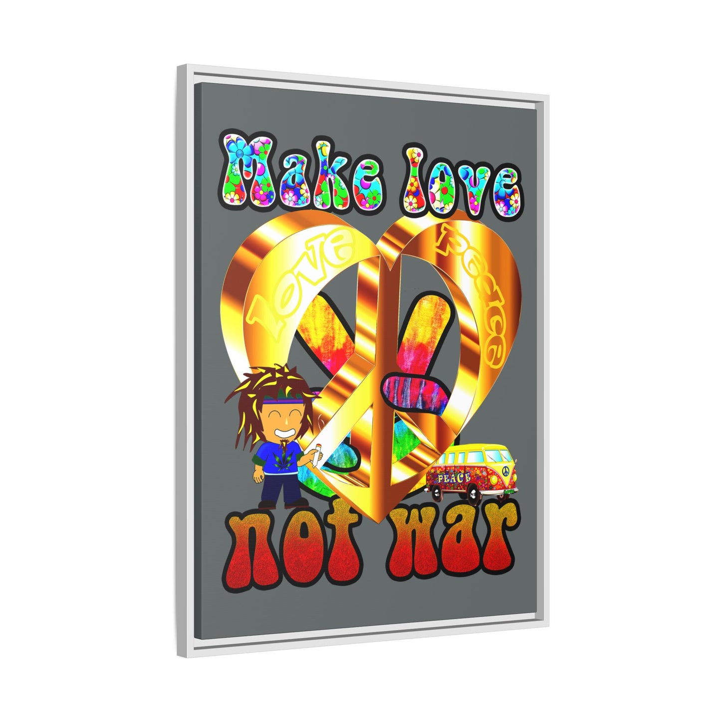 love peace - framed canvas art (dark grey)