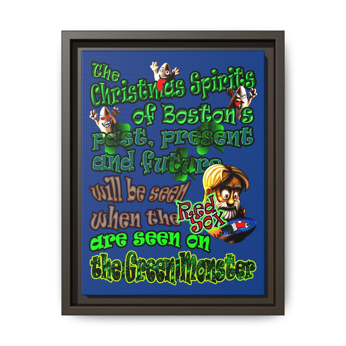 christmas spirits of boston - framed canvas art (dark blue)