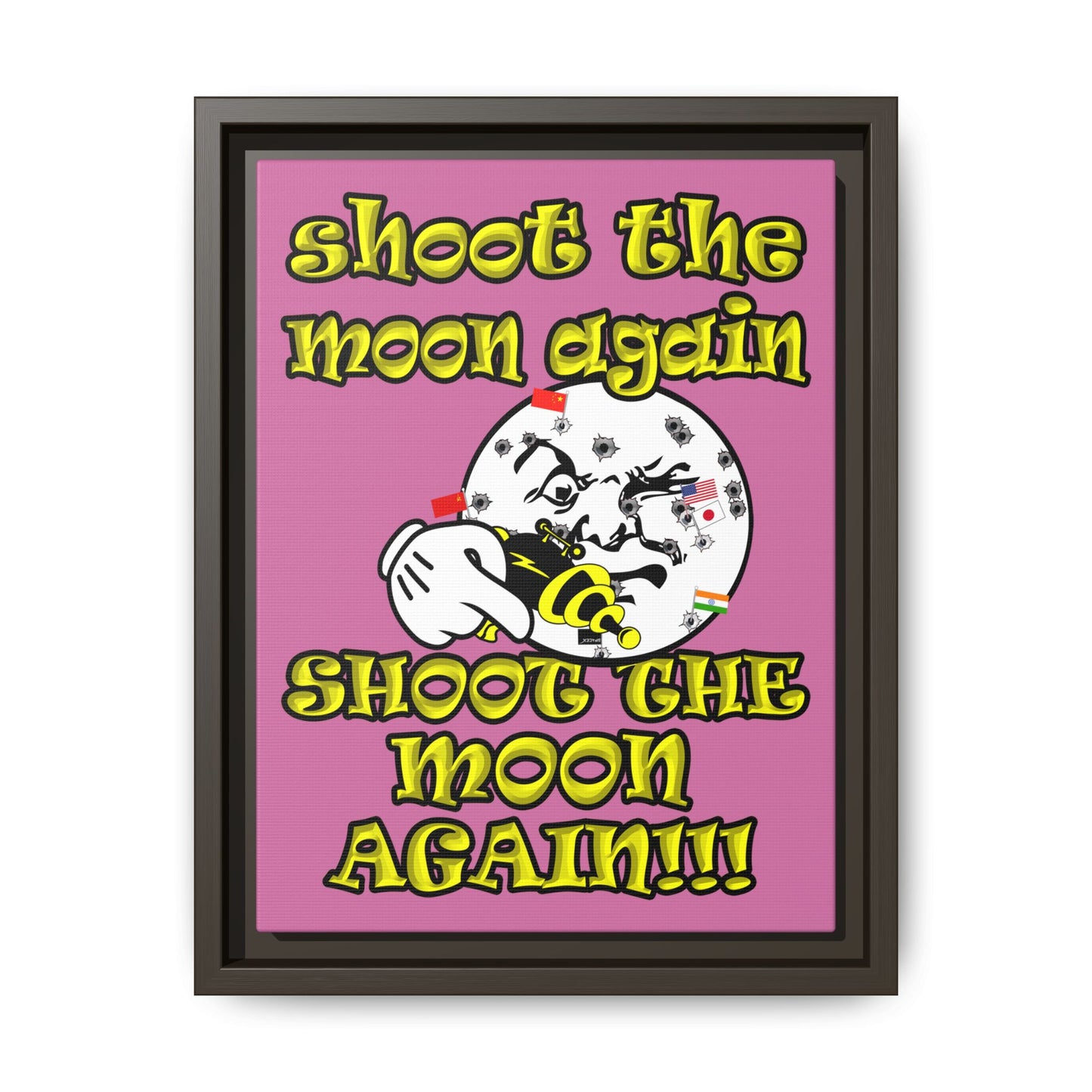 shoot the moon again - framed canvas art (light pink)