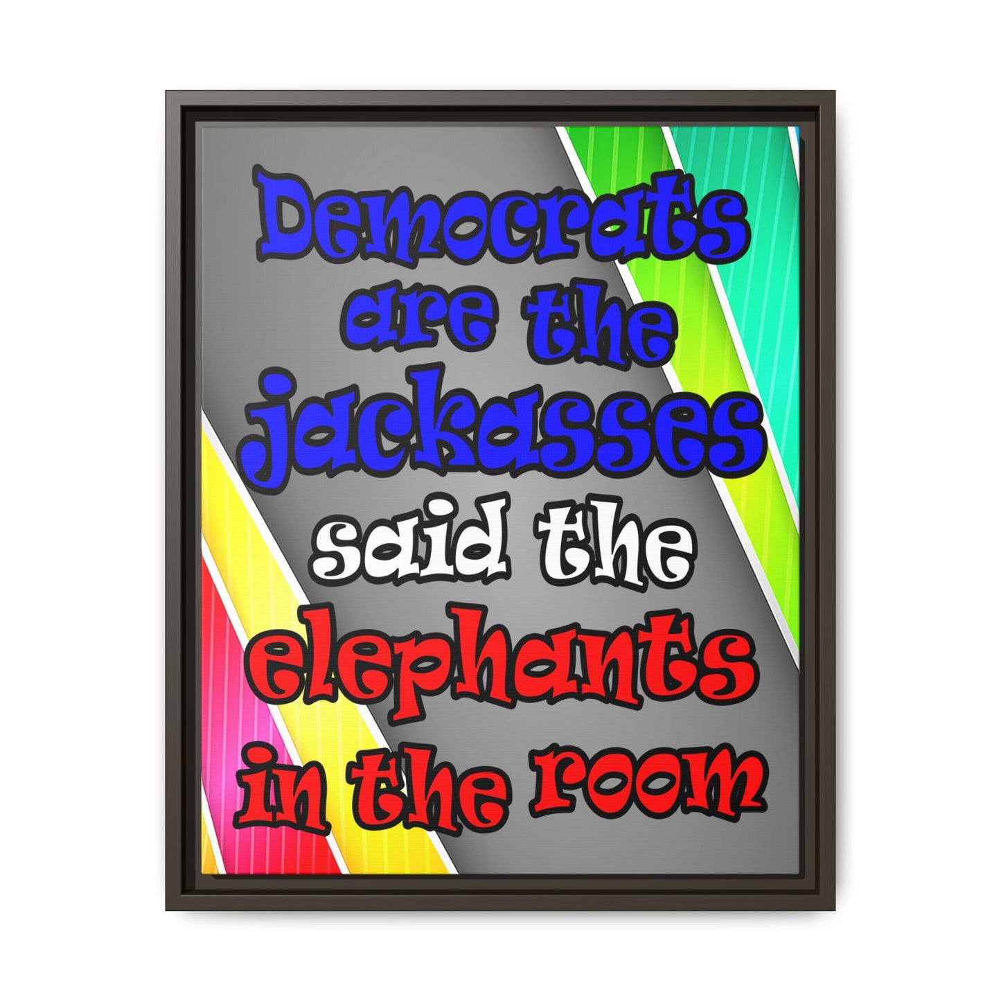 donkeys and elephants - framed canvas art (rainbow split)