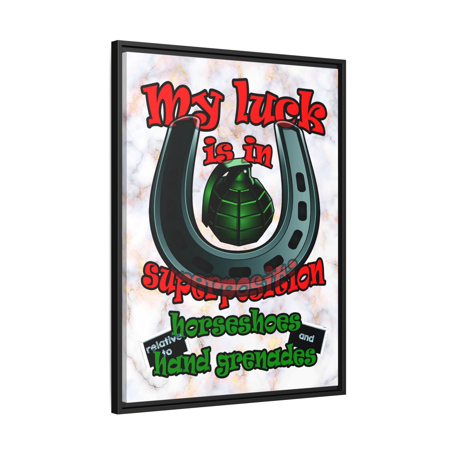my luck - framed canvas art (white marble)