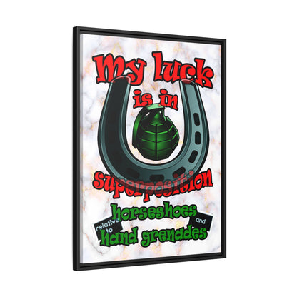 my luck - framed canvas art (white marble)