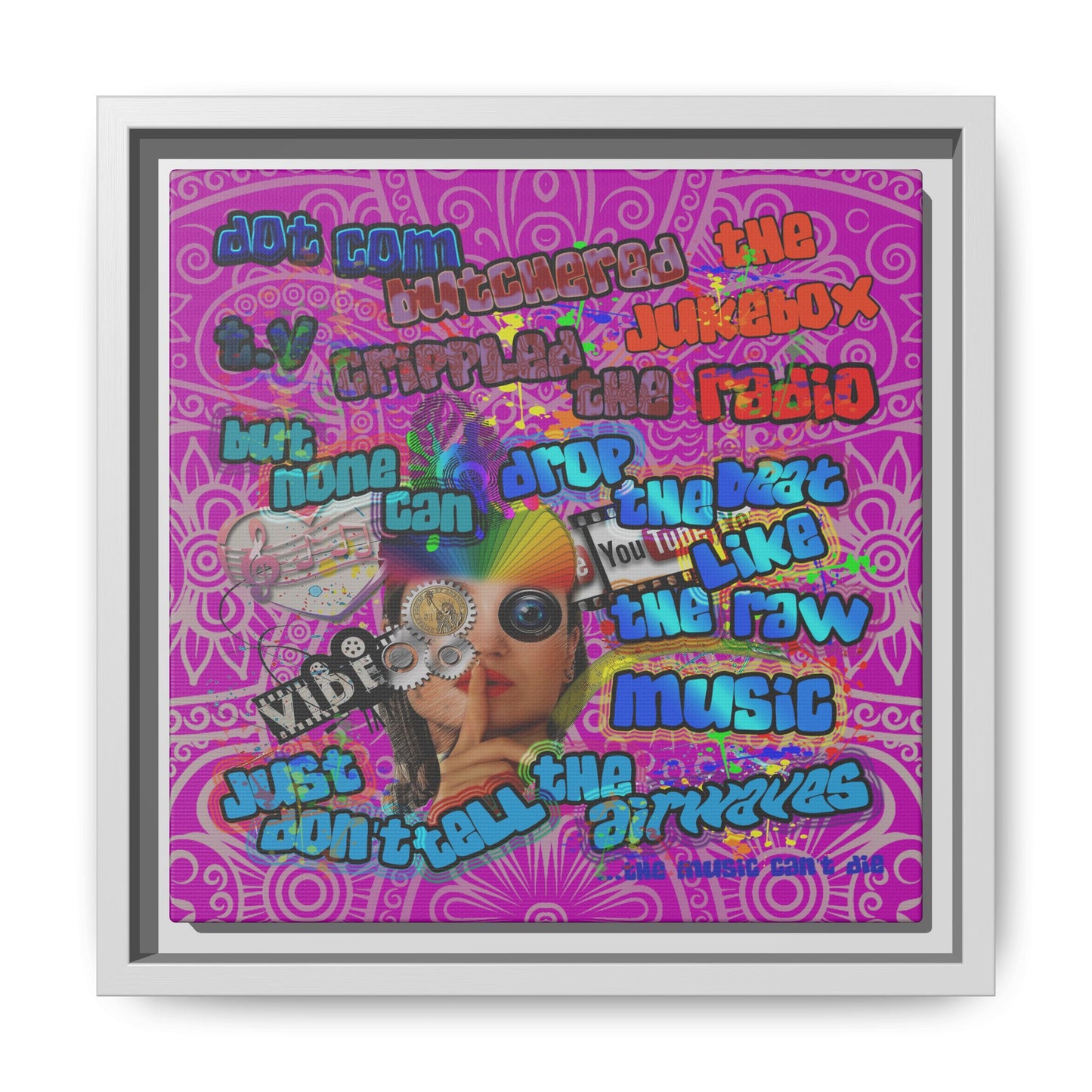drop the beat - framed canvas art (pink swirl)
