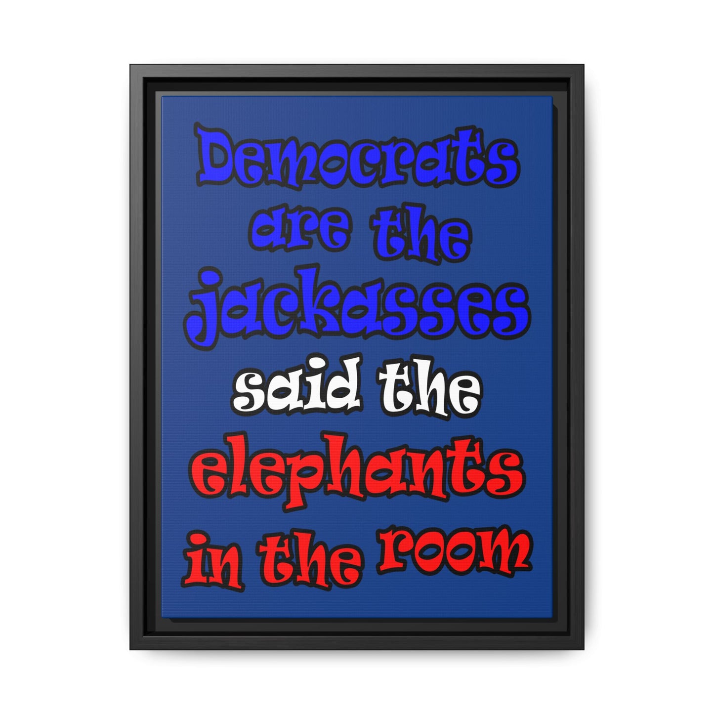 donkeys and elephants - framed canvas art (dark blue)