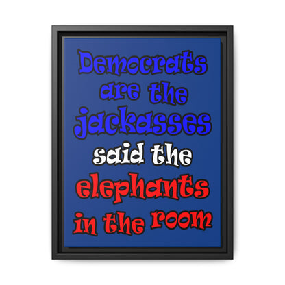 donkeys and elephants - framed canvas art (dark blue)
