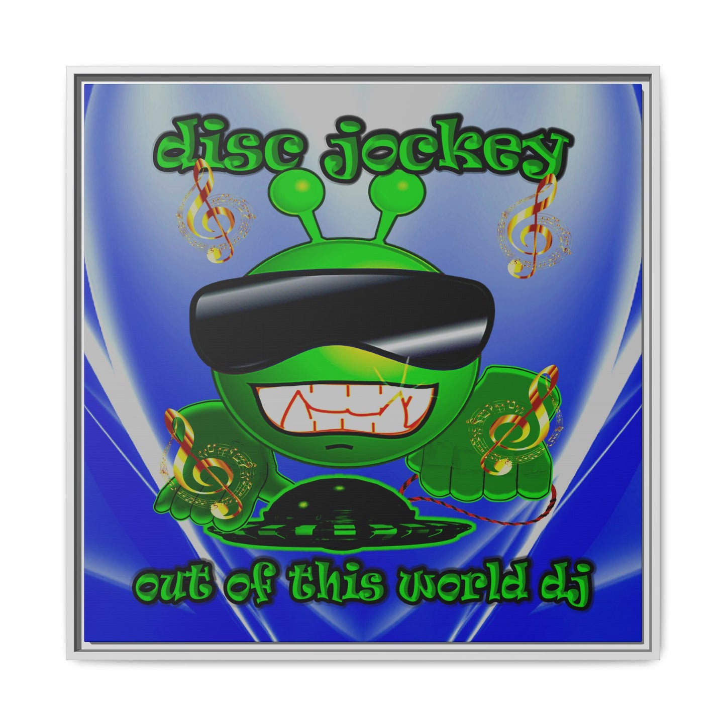 disc jockey - framed canvas art (blue-white wave)