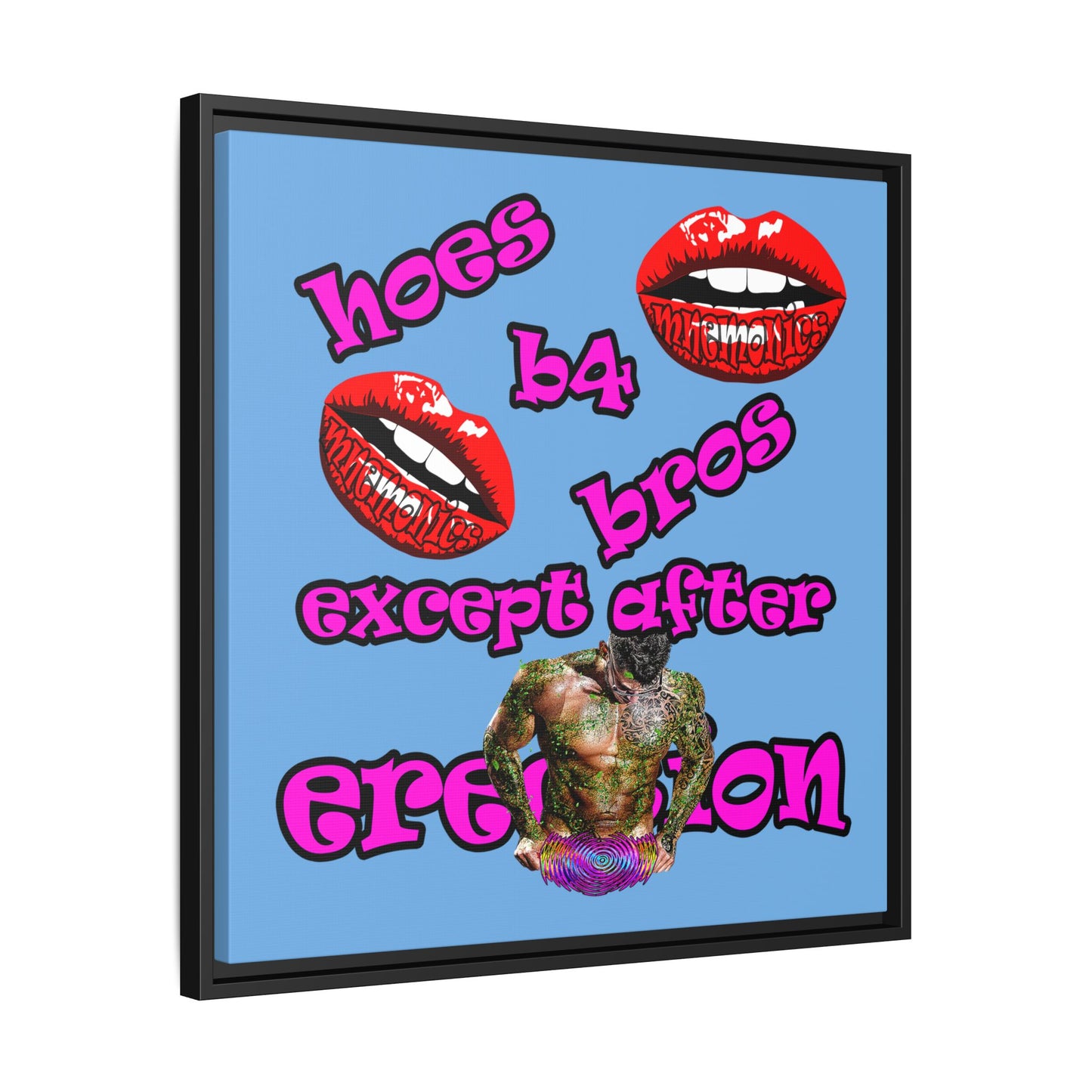 hoes b4 bros - framed canvas art (light blue)