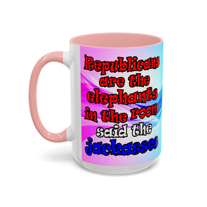donkeys and elephants - Accent Mug (light blue-pink wave)