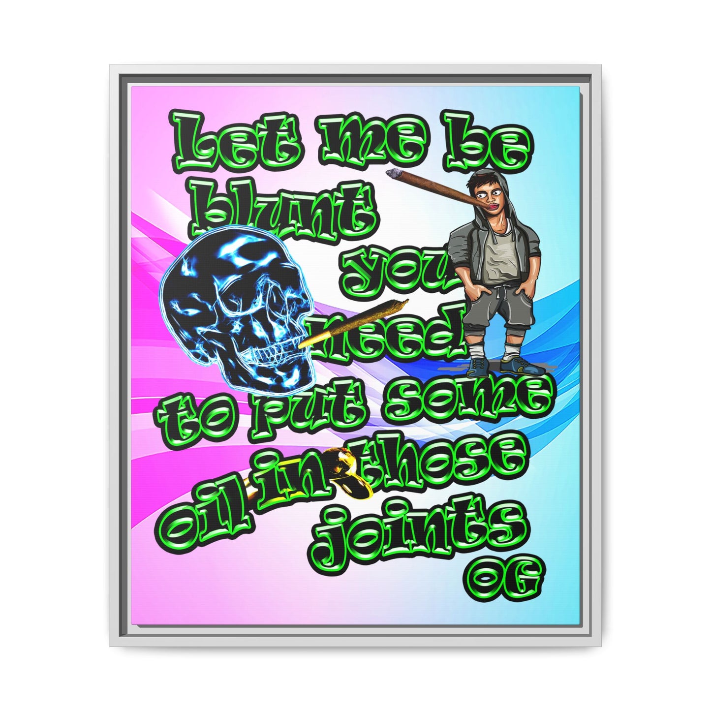og - framed canvas art (light blue-pink wave)