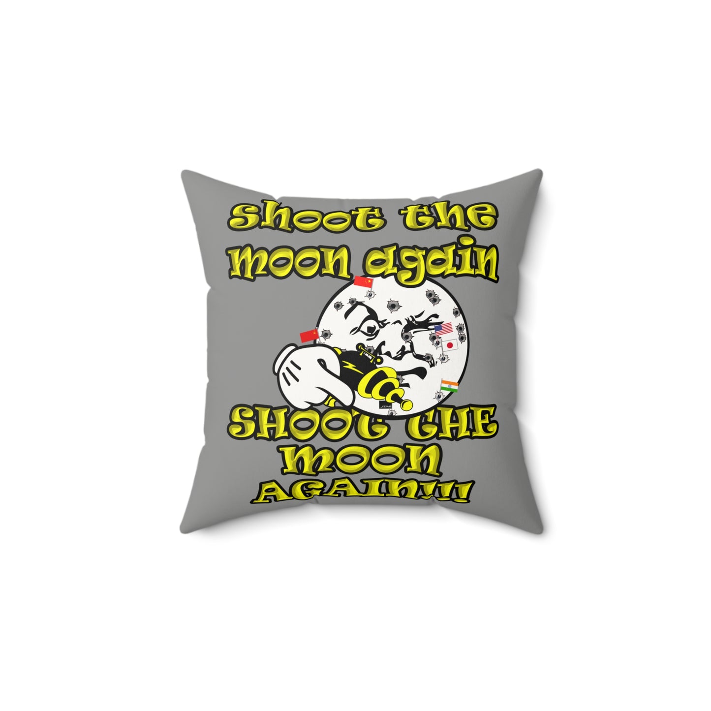 shoot the moon again - Faux Suede Square Pillow - (grey)