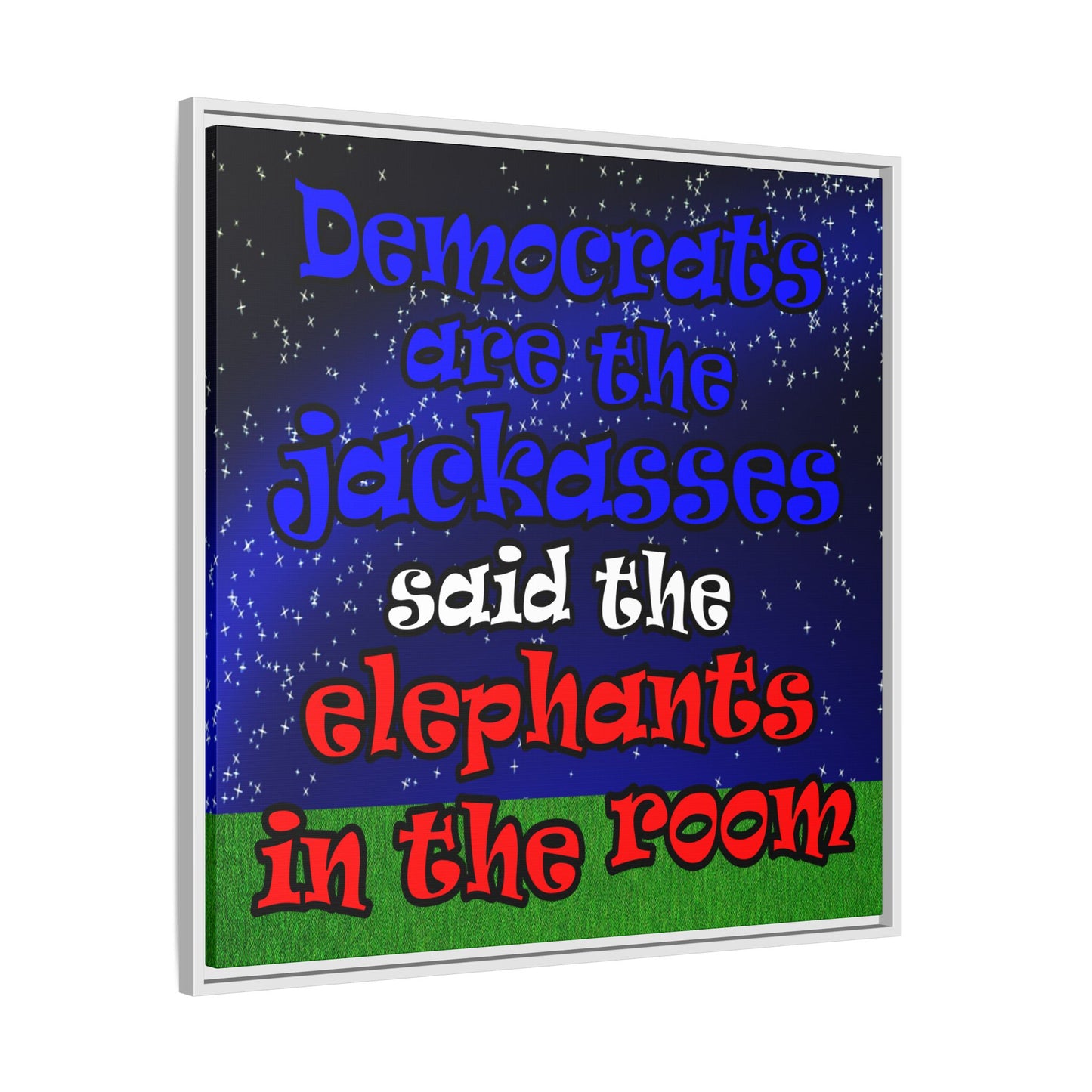donkeys and elephants - framed canvas art ('snoops' background)