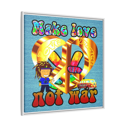 love peace - framed canvas art (faded blue)