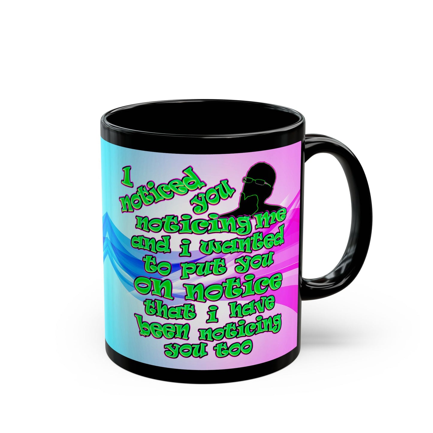 noticed you noticing - Black Mug (light blue-pink wave)
