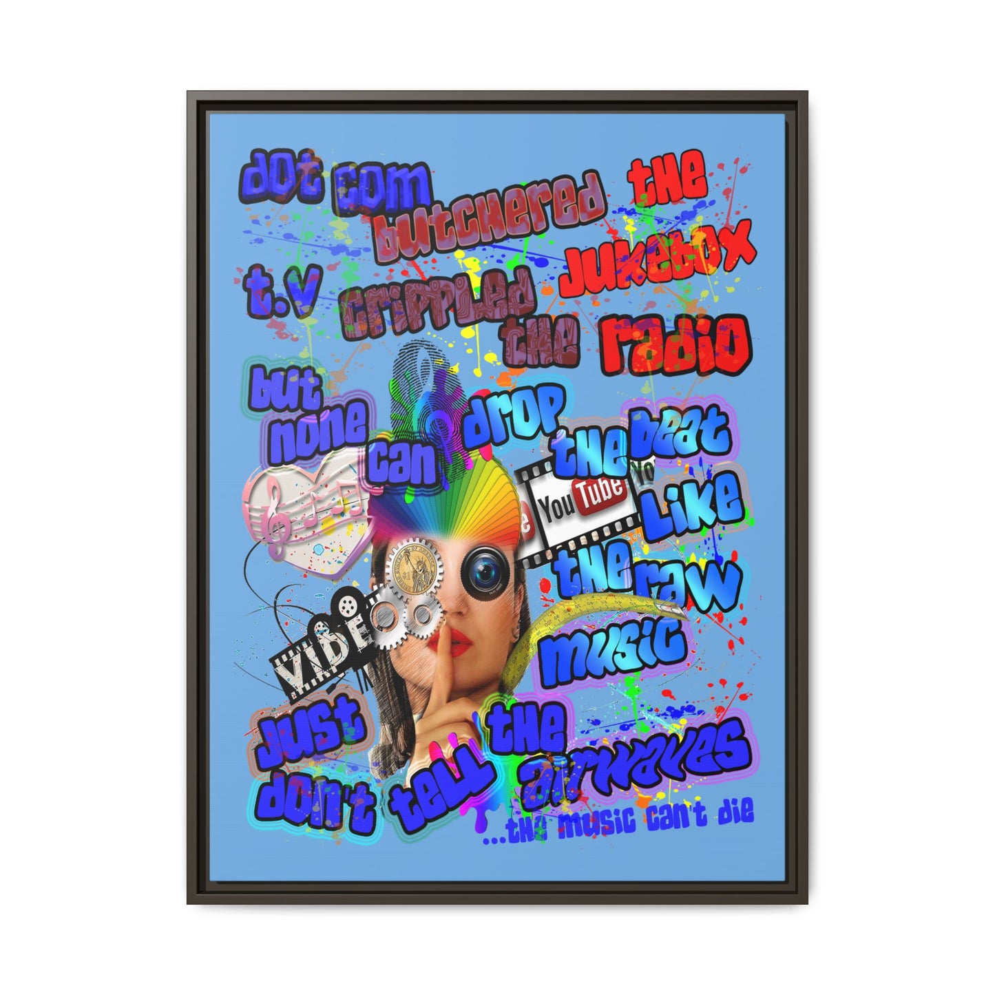 drop the beat - framed canvas art (light blue)
