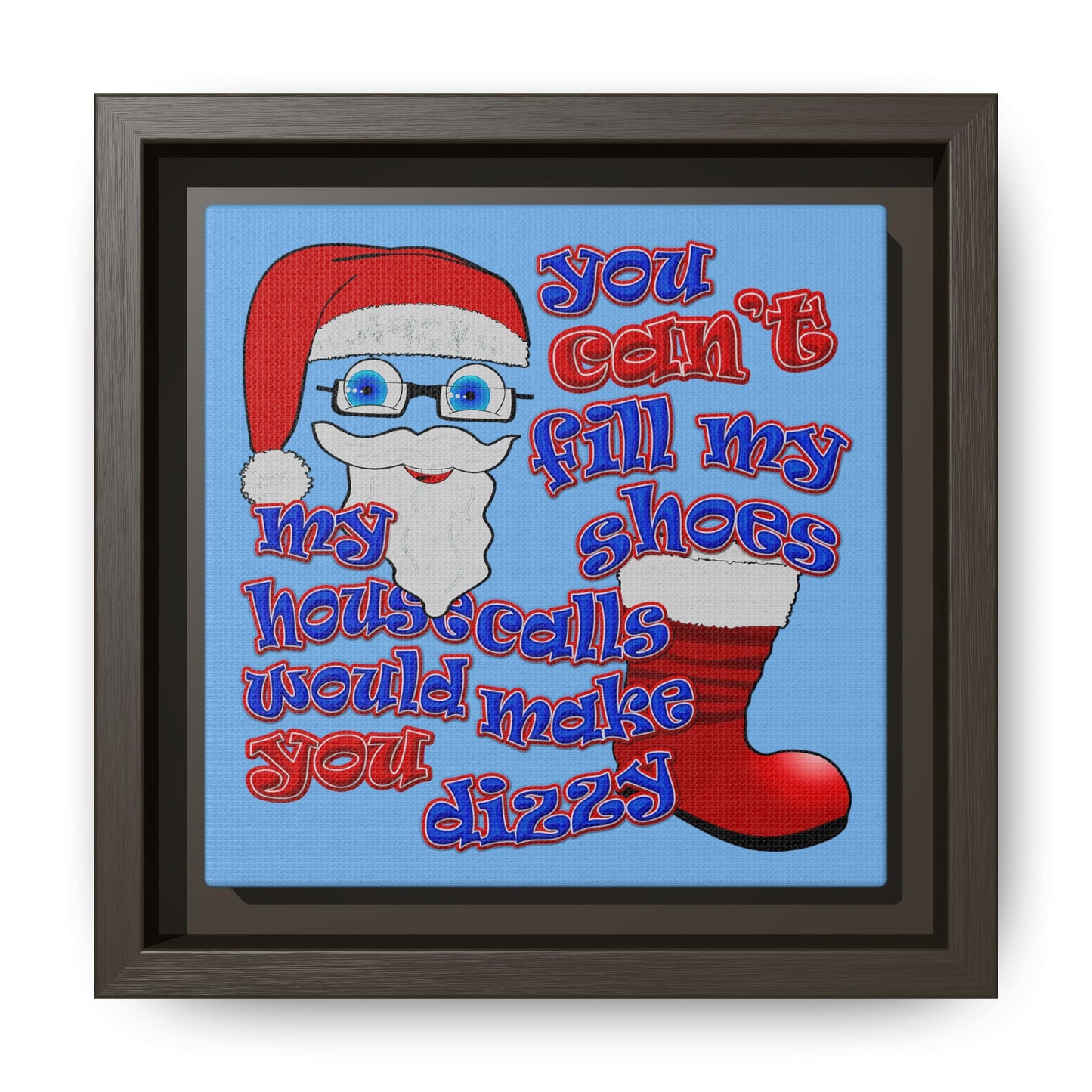 santa's shoes - framed canvas art (light blue)