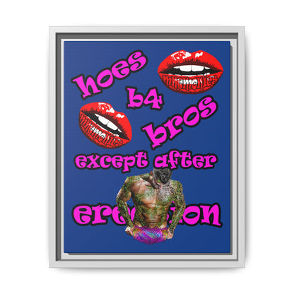 hoes b4 bros - framed canvas art (dark blue)