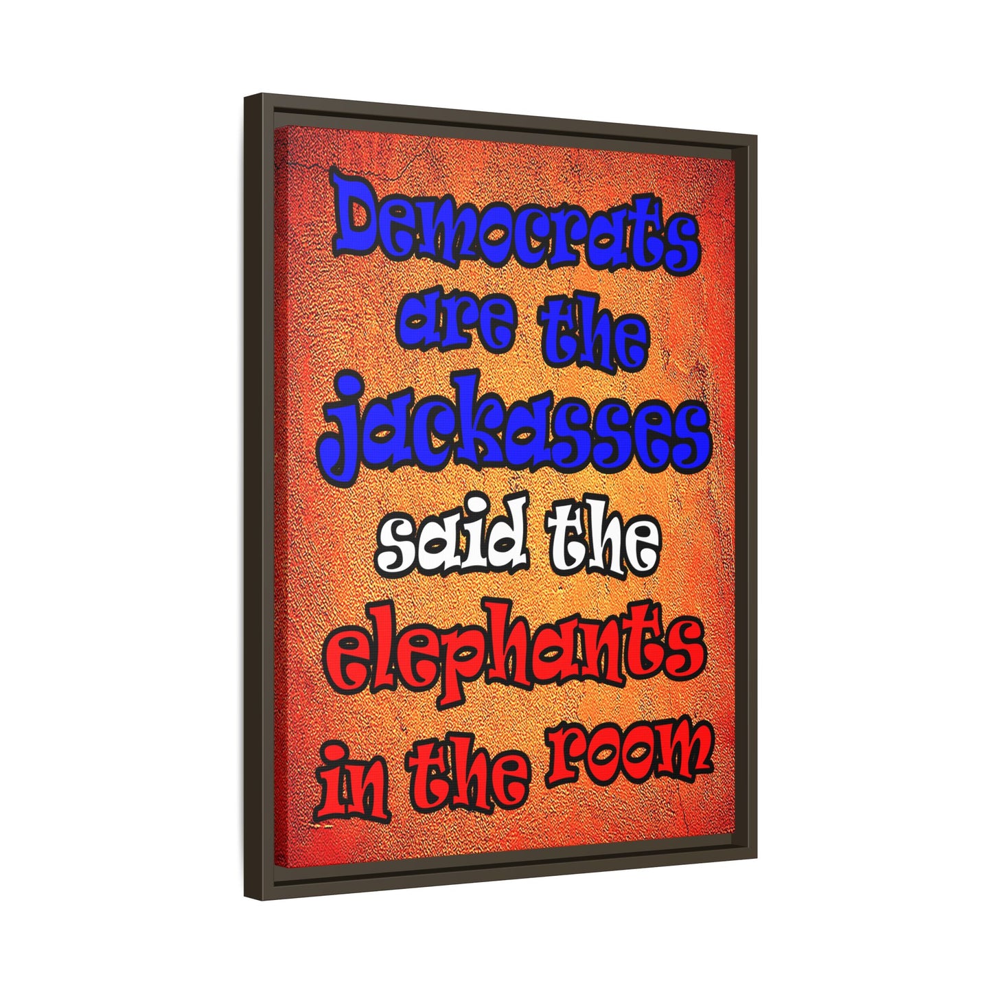 donkeys and elephants - framed canvas art (burnt orange)