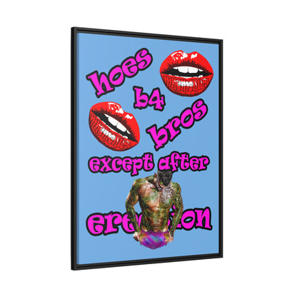 hoes b4 bros - framed canvas art (light blue)