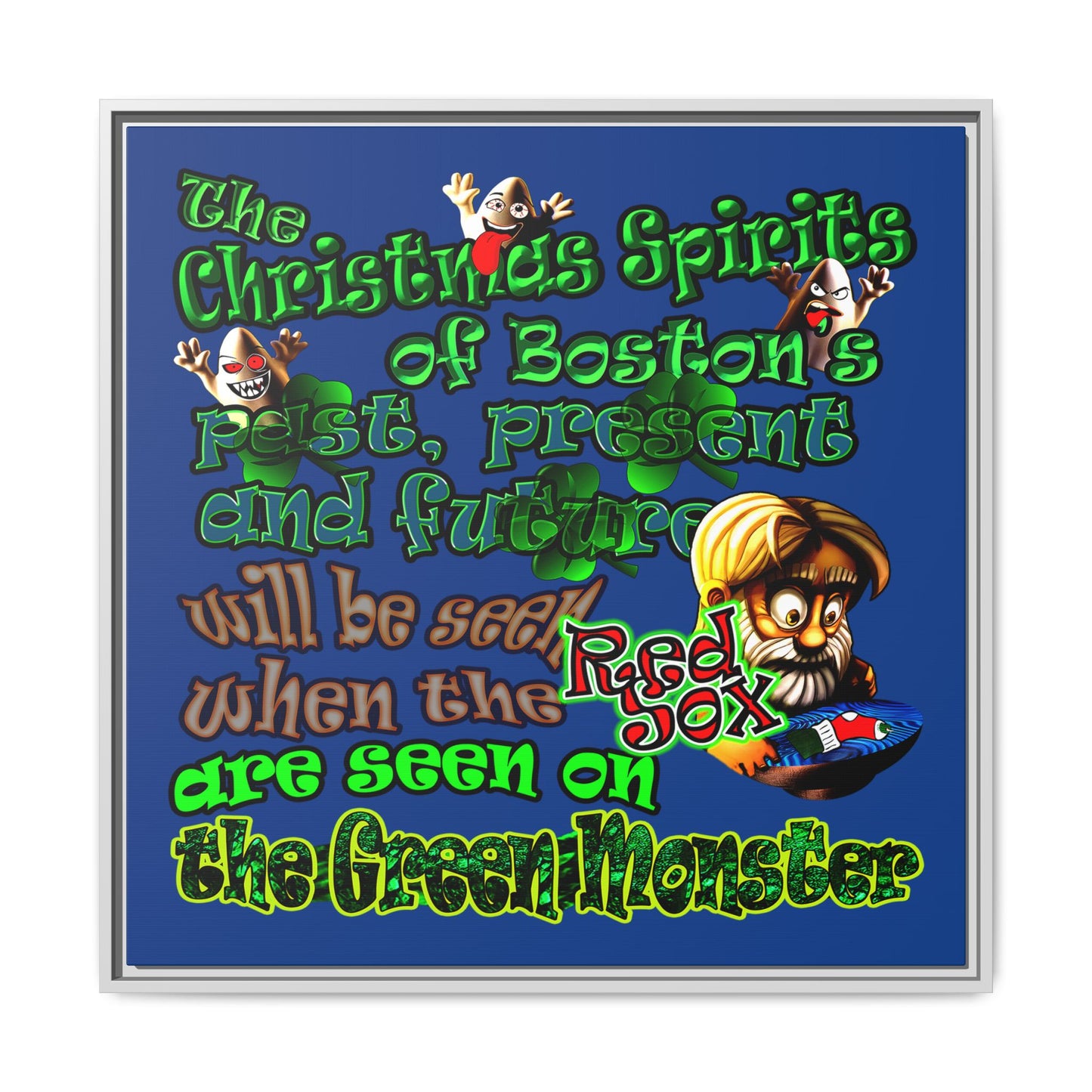 christmas spirits of boston - framed canvas art (dark blue)