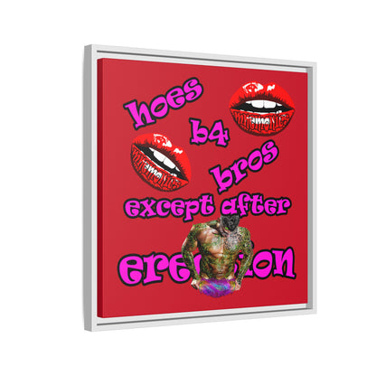 hoes b4 bros - framed canvas art (dark red)