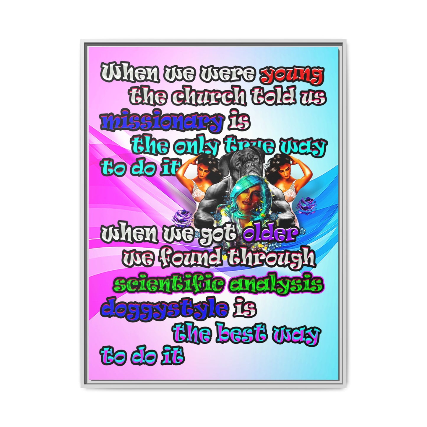 doggystyle - framed canvas art (light blue-pink wave)