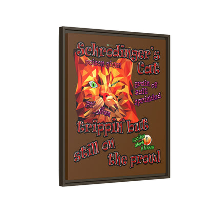 schrodinger's cat - framed canvas art (brown)