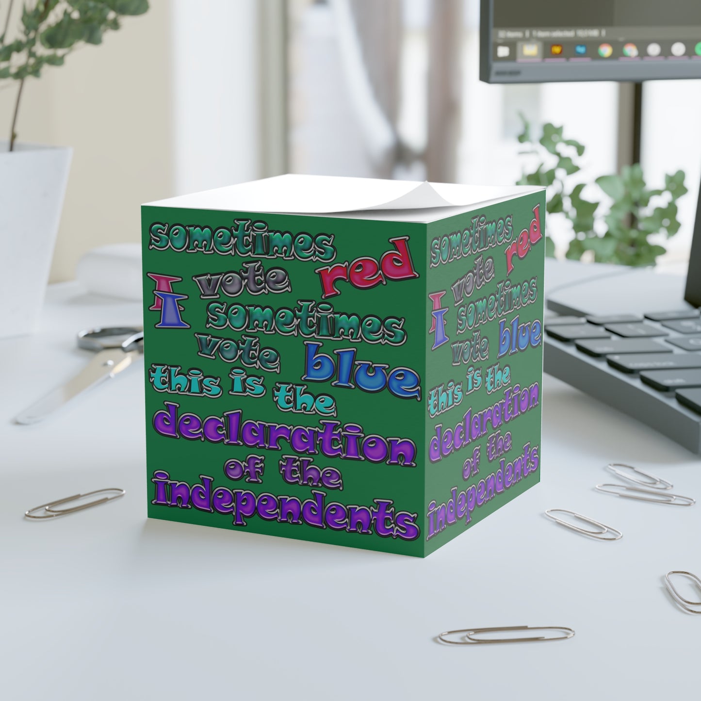declaration of the independents - note cube (dark green)
