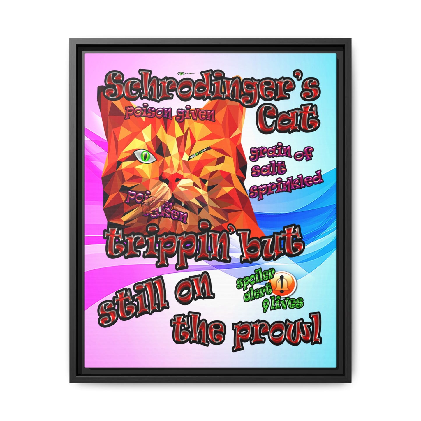 schrodinger's cat - framed canvas art (light blue-pink wave)